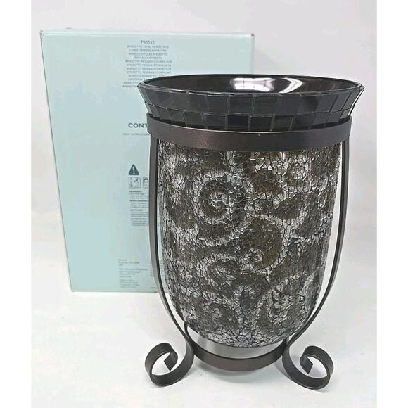 Partylite Amaretto Swirl 11" Hurricane w/stand New In Box P5C/P90922